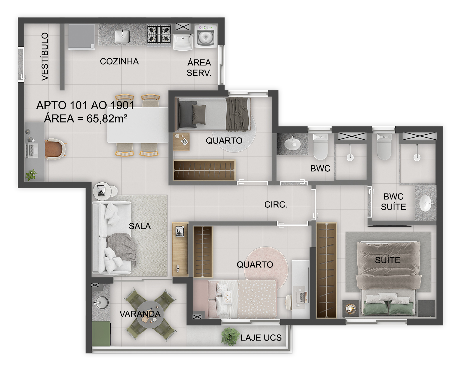Planta Apto Comfort 65m²