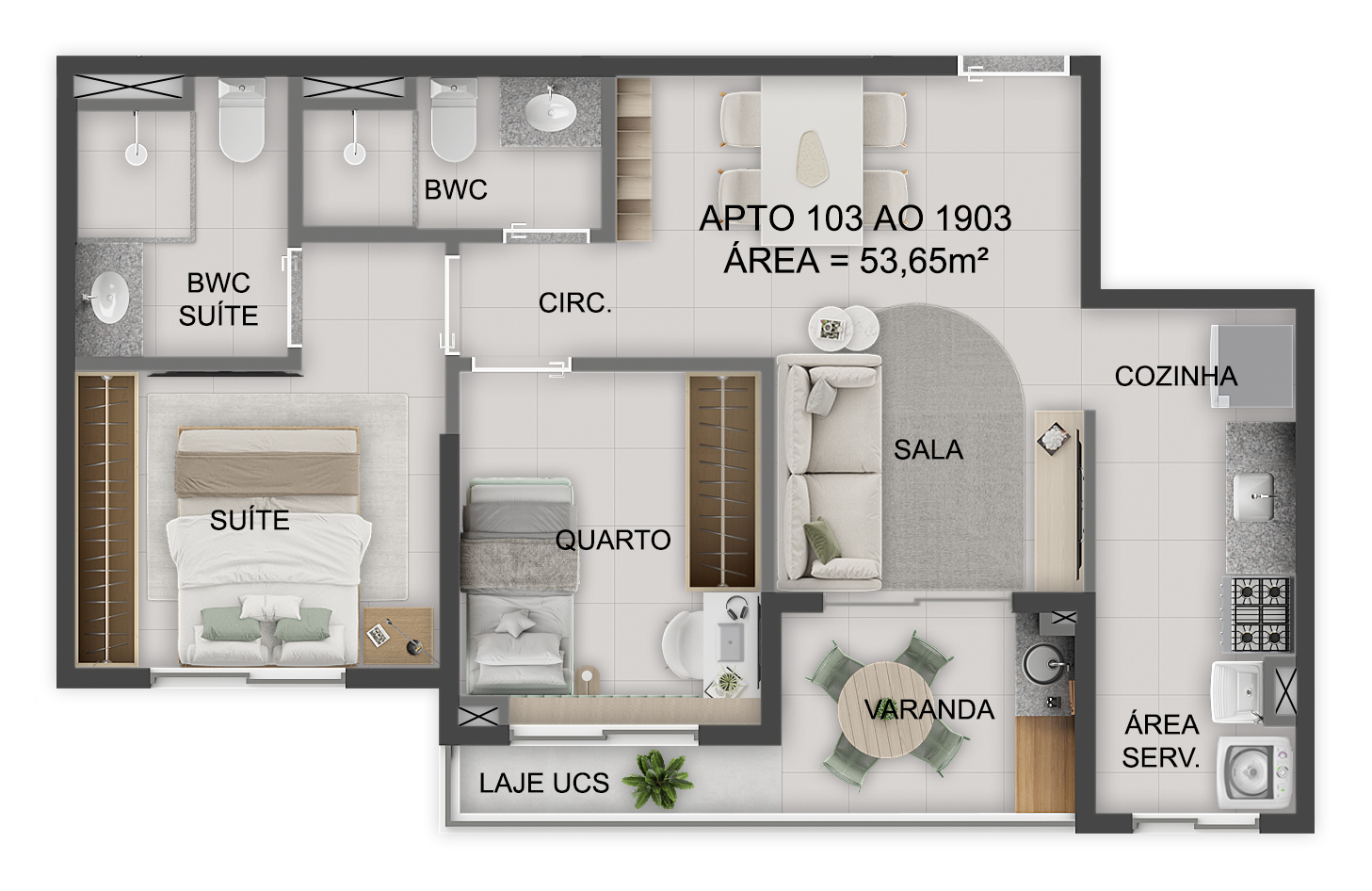 Planta Apto Smart 53m²